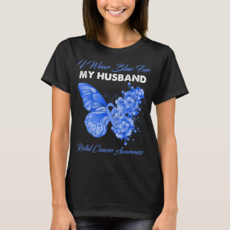 T-shirt Papillon Je Porte Bleu Pour Mon Mari Cancer Rectal