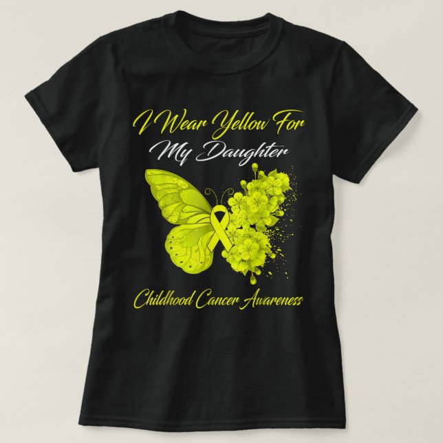 T-shirt Papillon Je Porte Jaune Pour Ma Fille Enfance (Design devant)