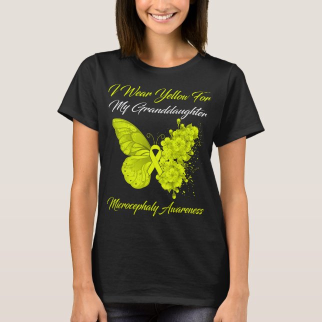 T-shirt Papillon Je Porte Jaune Pour Ma Petite-Fille Micro (Devant)