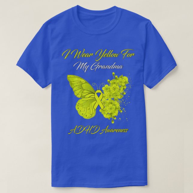 T-shirt Papillon Je Porte Jaune Pour Mon Grand-Mère AdHD (Design devant)