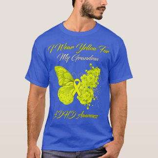 T-shirt Papillon Je Porte Jaune Pour Mon Grand-Mère AdHD