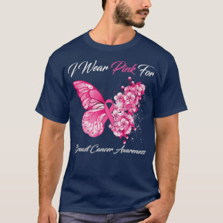 T-shirt Papillon Je Porte Le Rose Pour La Sensibilisation 