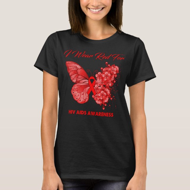 T-shirt Papillon Je Porte Le Rouge Pour La Sensibilisation (Devant)
