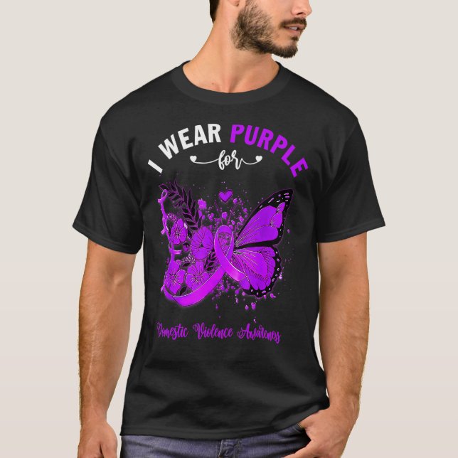 T-shirt Papillon Je Porte Le Violet Pour La Violence Domes (Devant)