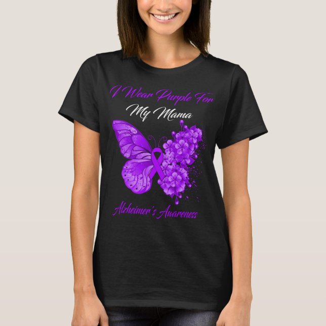 T-shirt Papillon Je porte le violet pour ma mère Alzheimer (Devant)