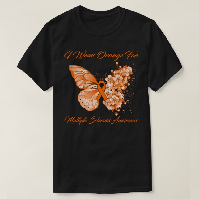 T-shirt Papillon Je Porte Orange Pour La Sclérose Multiple (Design devant)