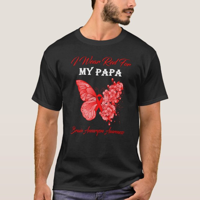 T-shirt Papillon Je Porte Rouge Pour Mon Papa Cerveau Aneu (Devant)