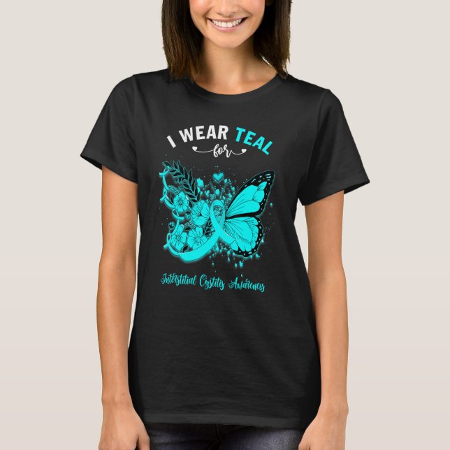 T-shirt Papillon Je Porte Turquoise Pour Cystite Interstit (Devant)