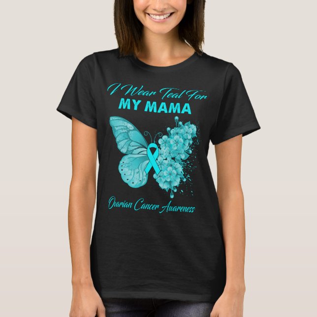 T-shirt Papillon Je Porte Turquoise Pour Ma Maman Cancer D (Devant)