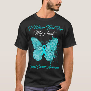 T-shirt Papillon Je Porte Turquoise Pour Ma Tante Cancer D
