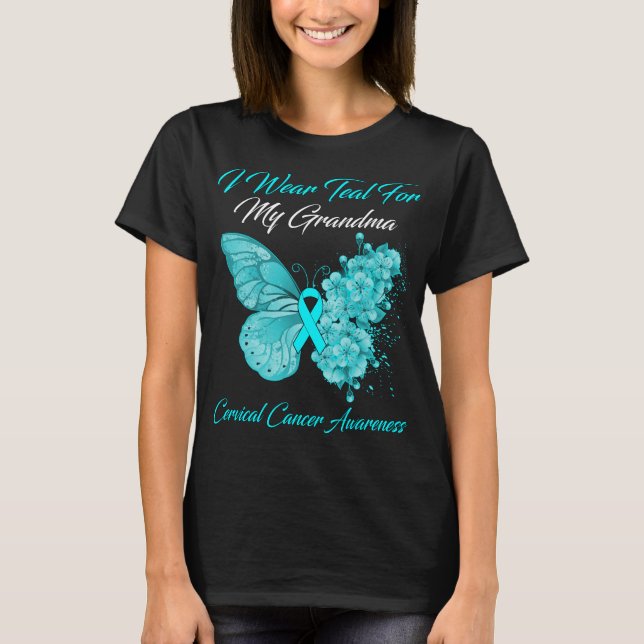 T-shirt Papillon Je Porte Turquoise Pour Mon Grand-Mère Ce (Devant)