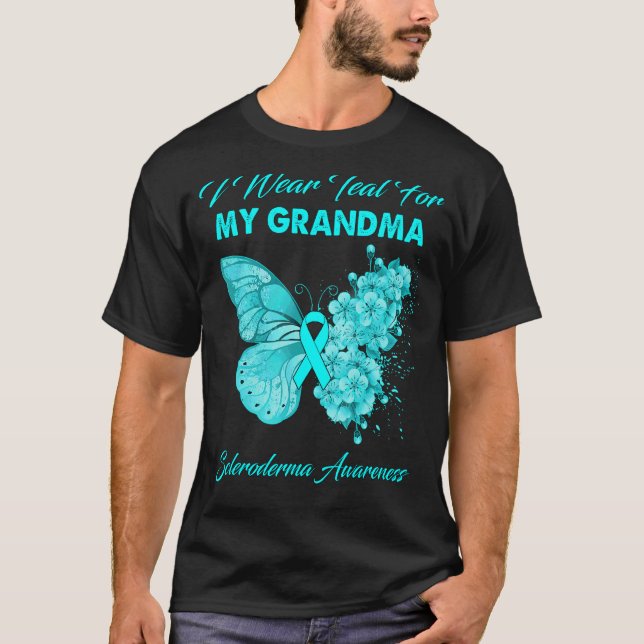 T-shirt Papillon Je Porte Turquoise Pour Mon Grand-Mère Sc (Devant)