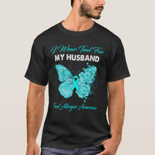 T-shirt Papillon Je Porte Turquoise Pour Mon Mari Alimenta