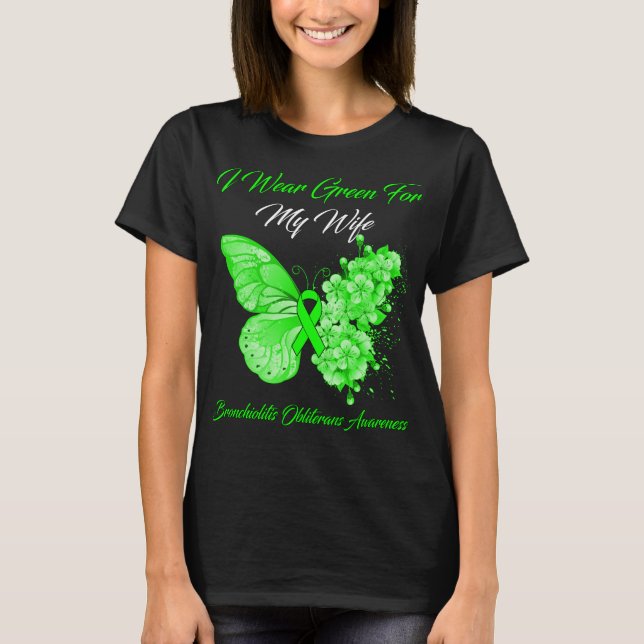 T-shirt Papillon Je Porte Vert Pour Ma Femme Bronchiolitis (Devant)