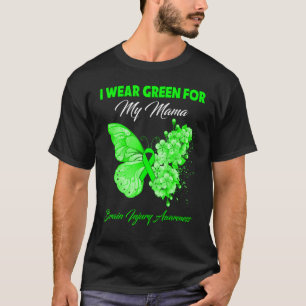 T-shirt Papillon Je Porte Vert Pour Ma Mama Brain Blessé A