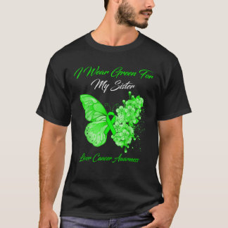 T-shirt Papillon Je Porte Vert Pour Ma Soeur Cancer Du Foi