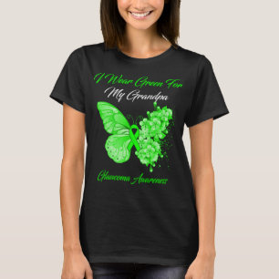 T-shirt Papillon Je Porte Vert Pour Mon Grand-Père Glaucom