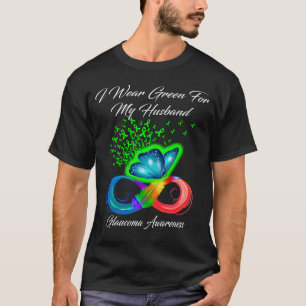 T-shirt Papillon Je Porte Vert Pour Mon Mari Glaucoma Awa