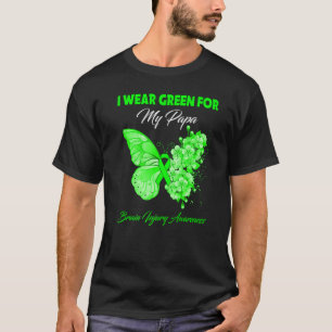 T-shirt Papillon Je Porte Vert Pour Mon Papa Brain Blessé 