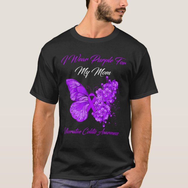 T-shirt Papillon Je Porte Violet Pour Ma Mère Ulcerative C (Devant)