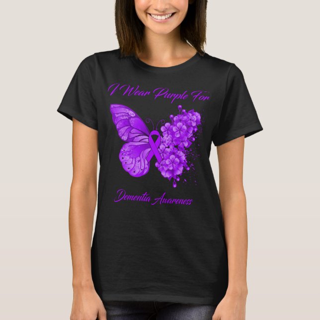 T-shirt Papillon Je Porte Violet Pour Sensibiliser À La Dé (Devant)