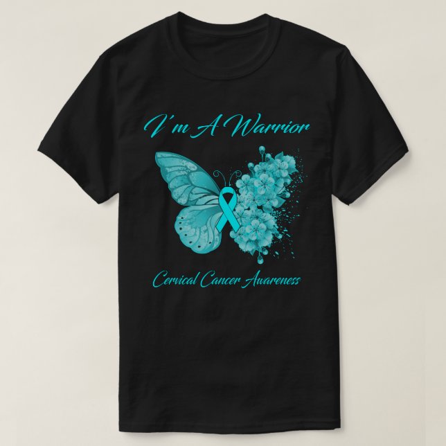 T-shirt Papillon Je suis un guerrier Cervical Cancer Sensi (Design devant)