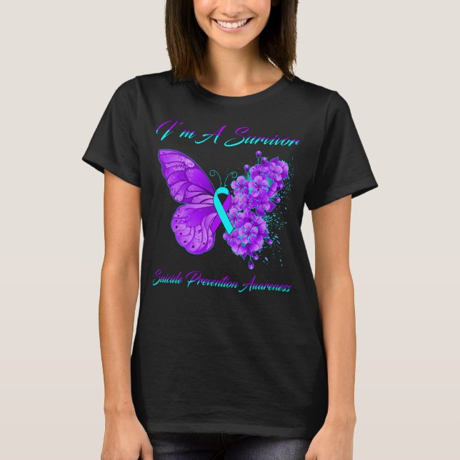 T-shirt Papillon Je suis un survivant Prévention du suicid (Devant)
