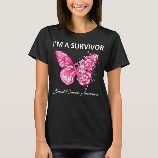 T-shirt Papillon Je suis un survivant Sensibilisation au c (Devant)