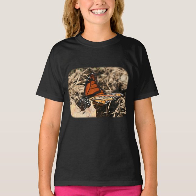 T-shirt Papillon Monarque sur les feuilles Enfants Nature  (Devant)
