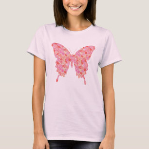 T-shirt Papillon, motif de fleurs en rose et orange