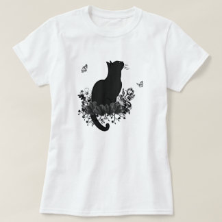 T-shirt Papillon noir floral Vintage chat noir