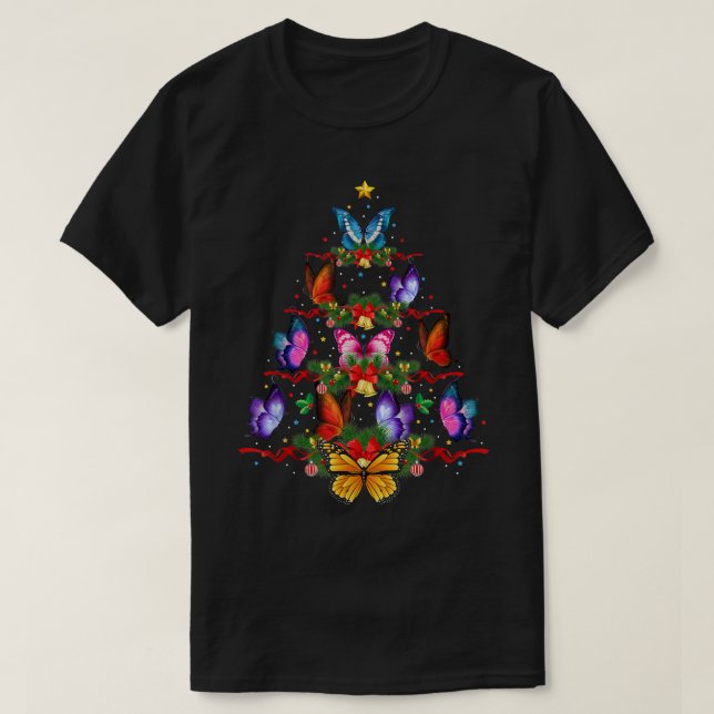 T-shirt Papillon Oiseau Amant Noël Cadeau Papillon Noël (Design devant)