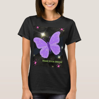T-shirt Papillon Pailleté Violet Réalisez Vos Rêves Motiva