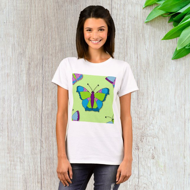 T-shirt Papillon patchwork sur fond vert (Créateur téléchargé)