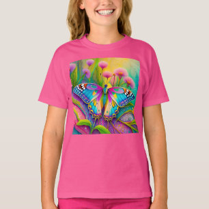 T-shirt Papillon psychédélique coloré et Fleur sauvage