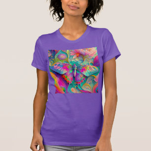 T-shirt Papillon psychédélique coloré et fleurs