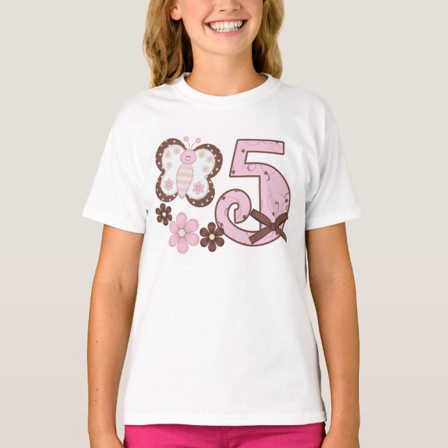 T-shirt Papillon rose 5e anniversaire (Devant)