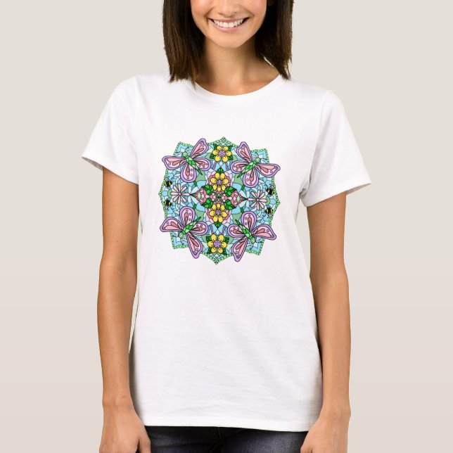T-shirt Papillon rose Mandala main Whimsical tiré T-Sh (Devant)