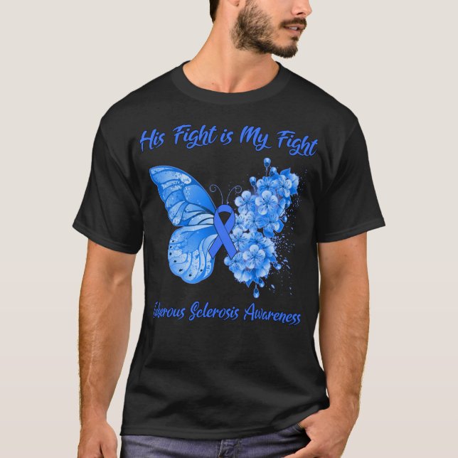 T-shirt Papillon Son combat est ma lutte contre la scléros (Devant)