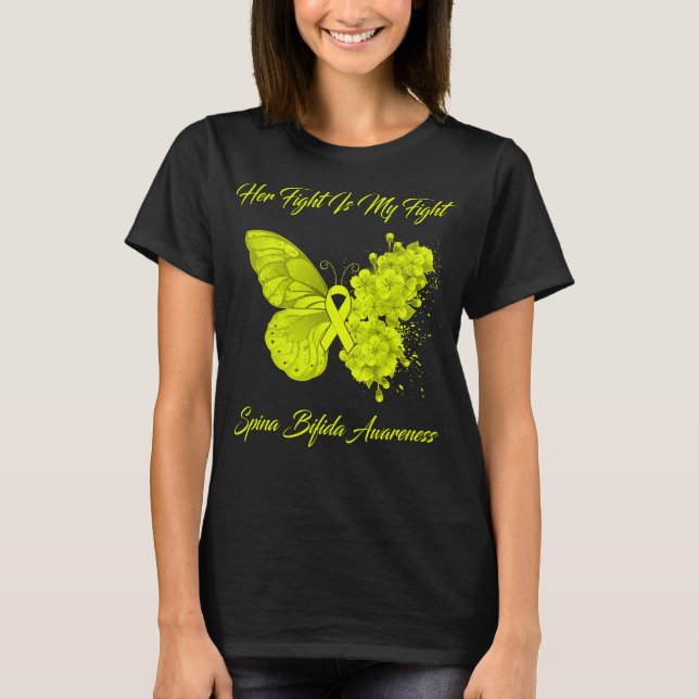 T-shirt Papillon Son combat est mon combat Spina Bifida (Devant)