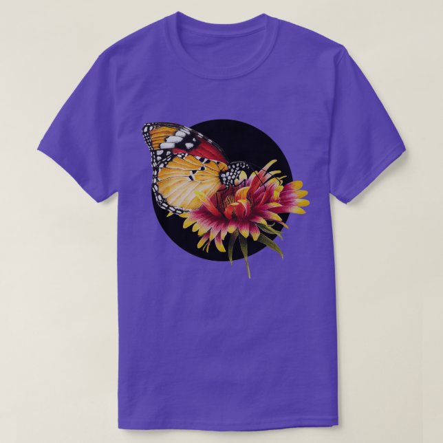 T-shirt Papillon sur une gerbe rouge et jaune (Design devant)