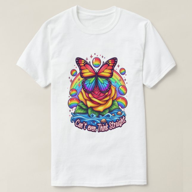 T-shirt Papillon vibrant perché sur un Rose coloré (Design devant)