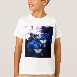T-shirt Papillons blancs Fleurs bleues, papillon