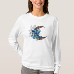 T-shirt Papillons bleus sur croissant en bois