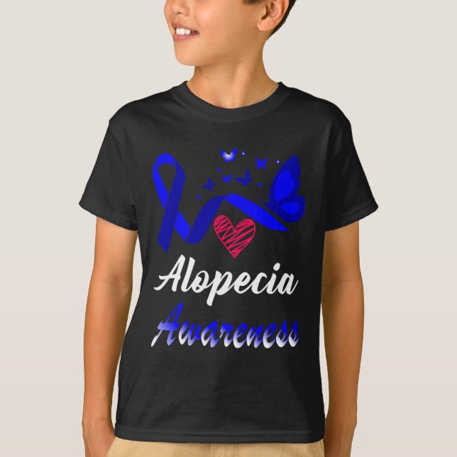 T-shirt Papillons de sensibilisation à l'Alopécie Bleu Rib (Devant)