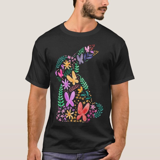 T-shirt Papillons Fleur Lapin de Pâques Amusant pour le Pr (Devant)