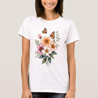 T-shirt Papillons floraux aquarelle