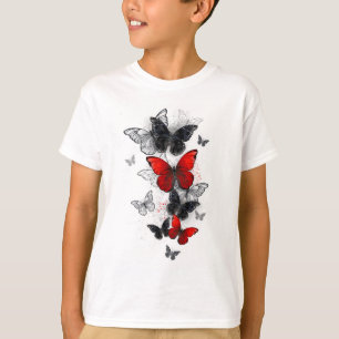T-shirt Papillons noirs et rouges volants