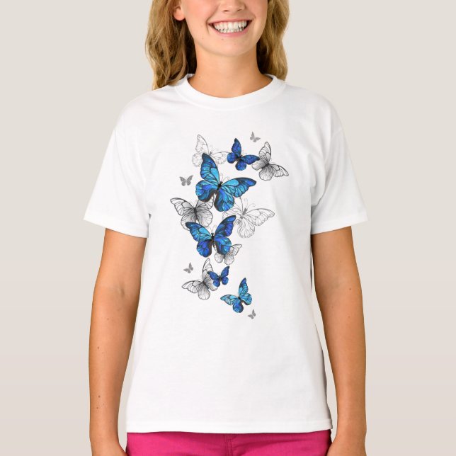 T-shirt Papillons volants bleus Morpho (Devant)
