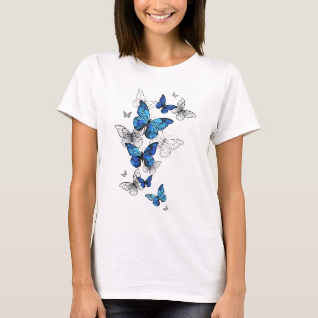 T-shirt Papillons volants bleus Morpho (Devant)